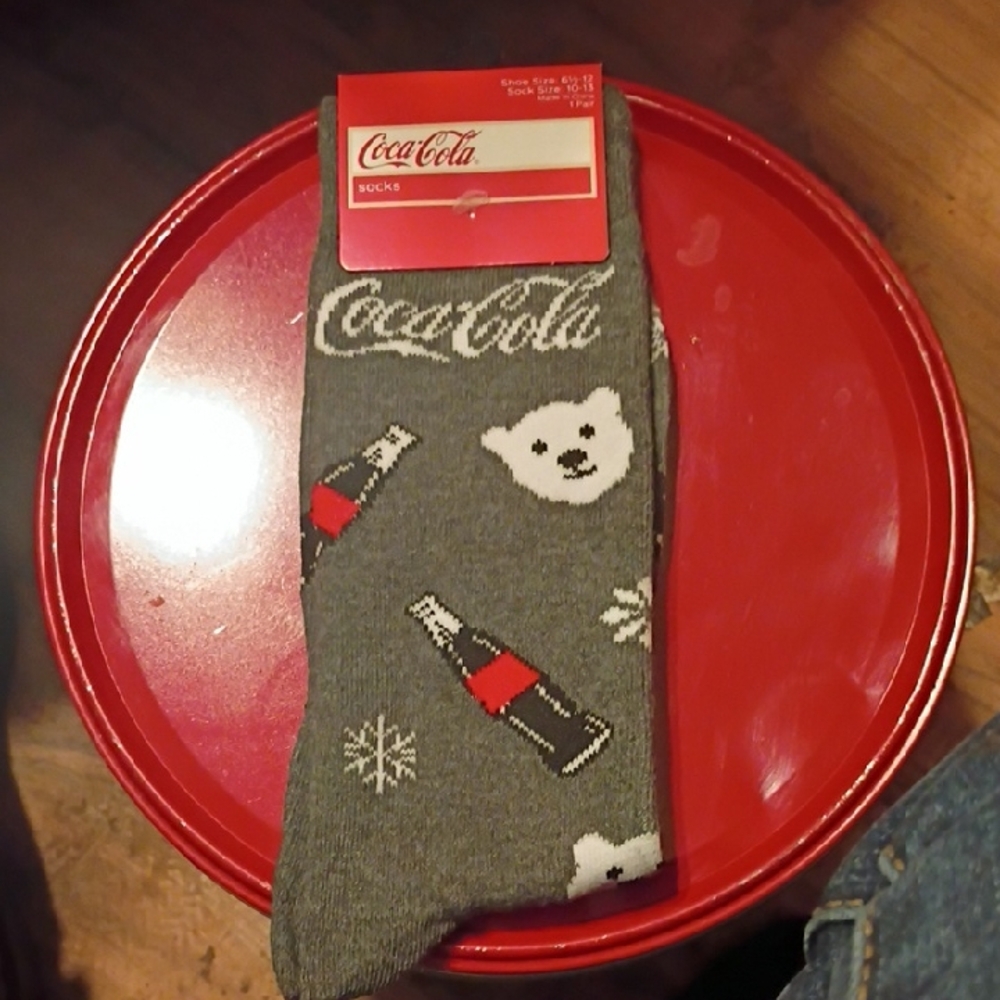 Coca Cola Gray Socks with Polar Bear and Bottle Design